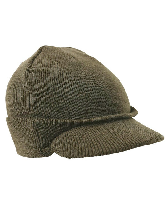 Peaked Beanie (WWII Style) - Olive Green
