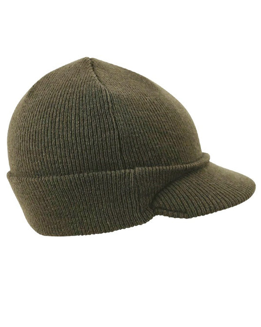 Peaked Beanie (WWII Style) - Olive Green